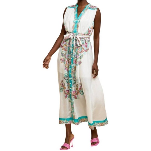 Ciebon Aloia soft tencel midi dress in pastel watercolor paisley print. XS - Picture 2 of 12